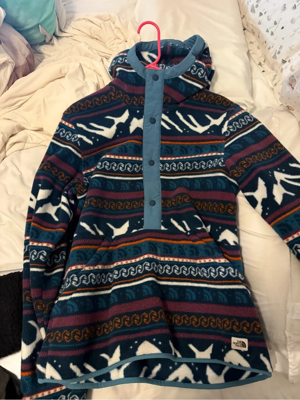 The North Face Men’s Teal Multicolor Patterned Crewneck Fleece